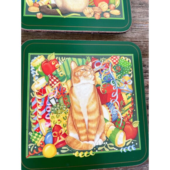 Vintage 1970s Pimpernal England Set of 6 Christmas Cat Kitty Coasters - Picture 4 of 10